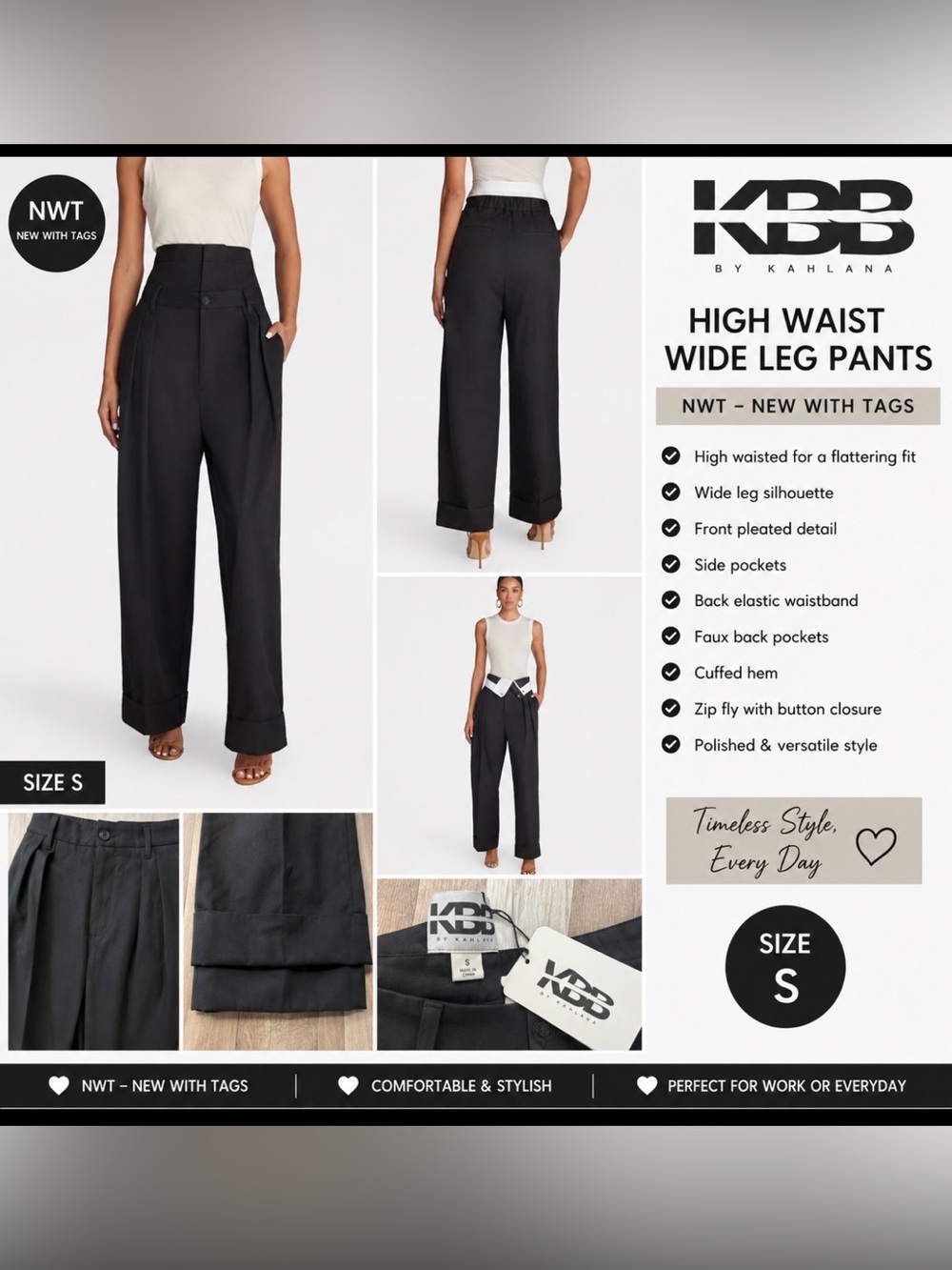 KBB by Kahlana High-Waist Wide Leg Pants – Women’s Small – NWT